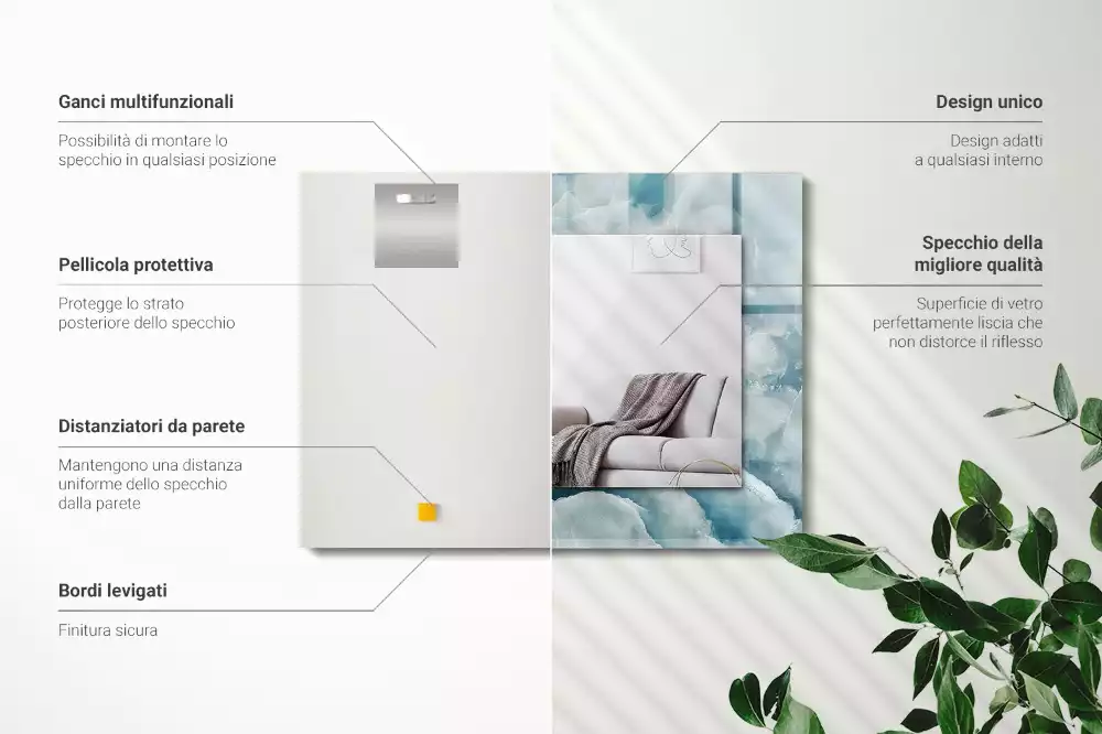 Obdélníkové zrcadlo s dekorem světle modrá struktura mramoru