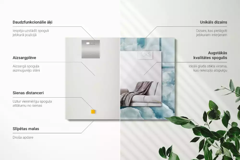Obdélníkové zrcadlo s dekorem světle modrá struktura mramoru