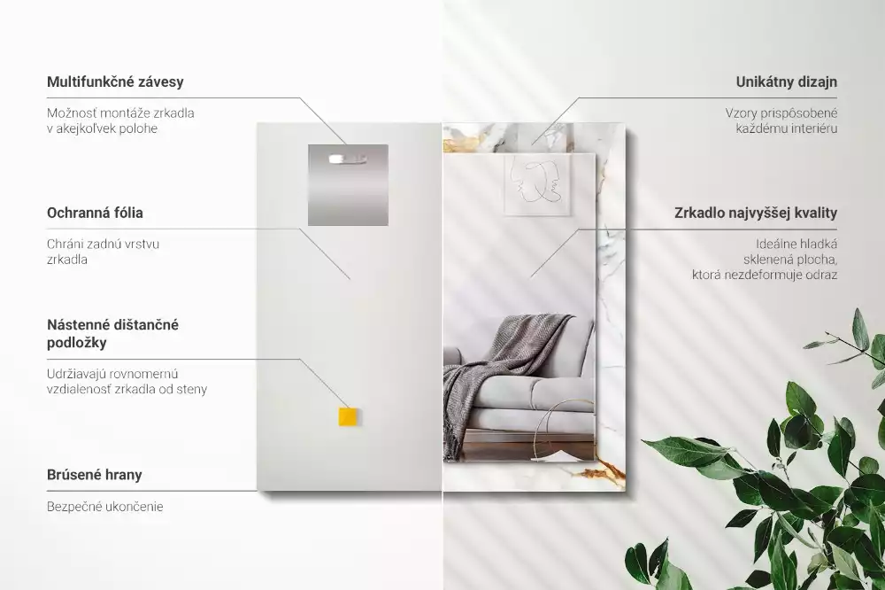 Obdélníkové dekorační zrcadlo na zeď žilkovaný mramor