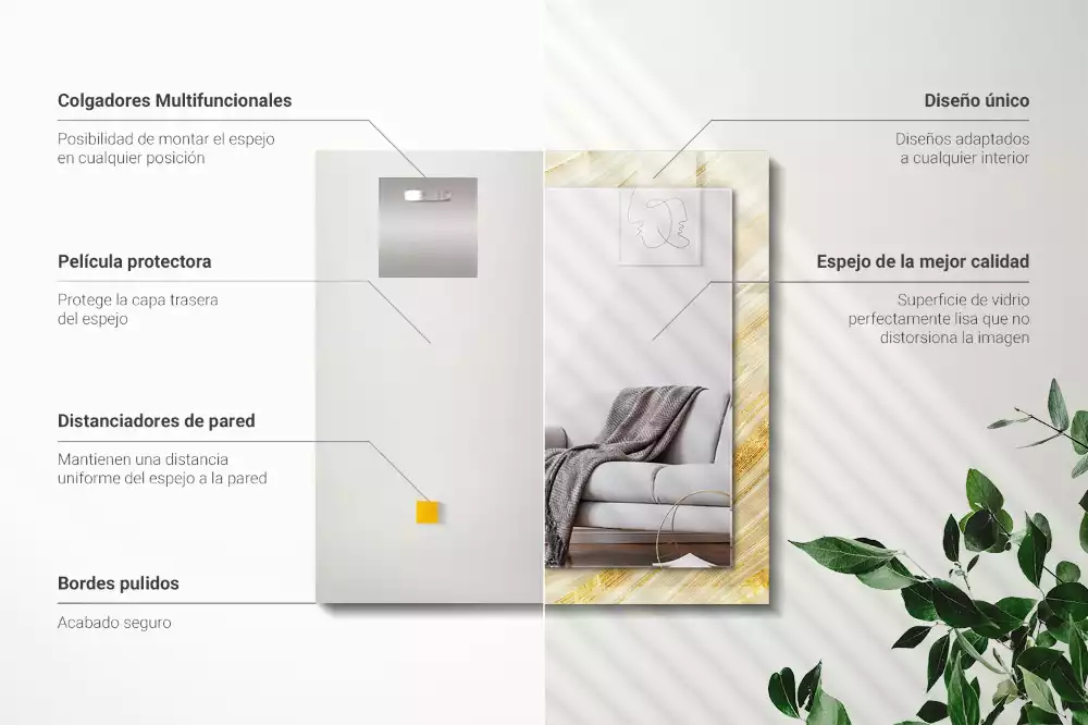 Obdélníkové zrcadlo rám s potiskem žluté abstraktní čáry