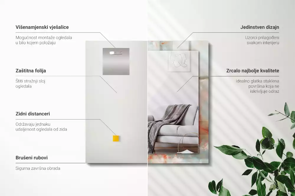 Obdélníkové zrcadlo rám s potiskem abstraktní barevná struktura