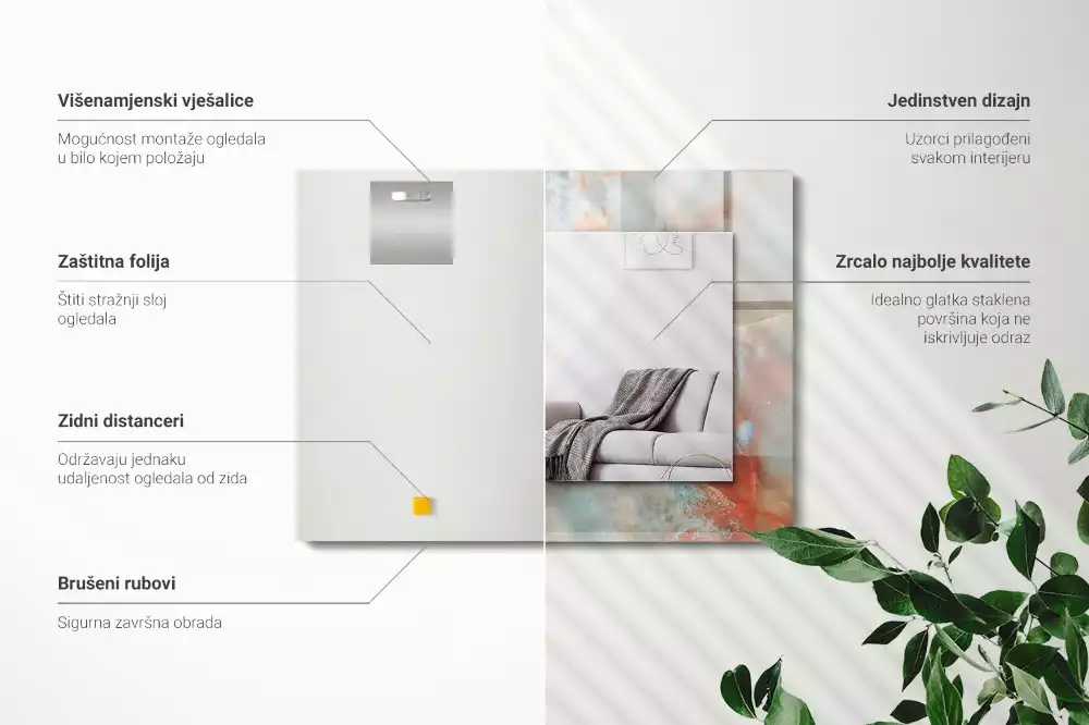 Obdélníkové zrcadlo rám s potiskem abstraktní barevná struktura