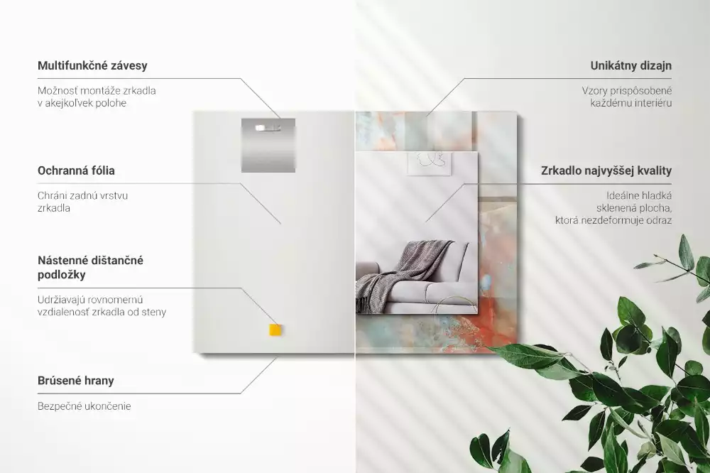 Obdélníkové zrcadlo rám s potiskem abstraktní barevná struktura