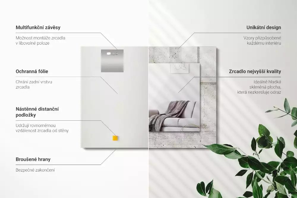 Obdélníkové zrcadlo s dekorem popraskaná betonová zeď