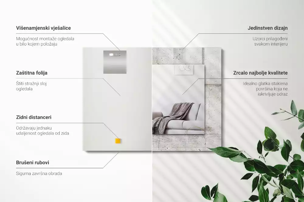 Obdélníkové zrcadlo s dekorem popraskaná betonová zeď