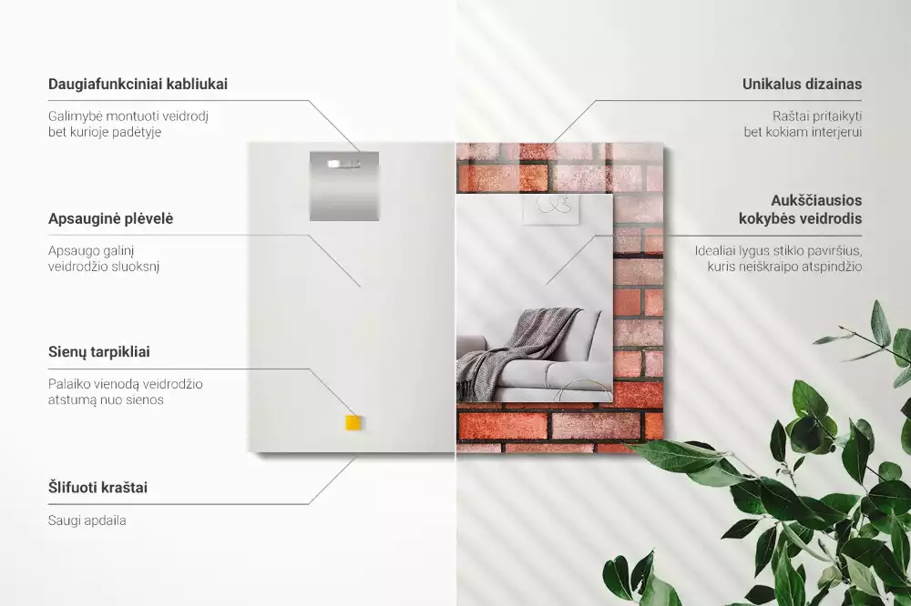 Obdélníkové dekorační zrcadlo na zeď cihlová zeď červená