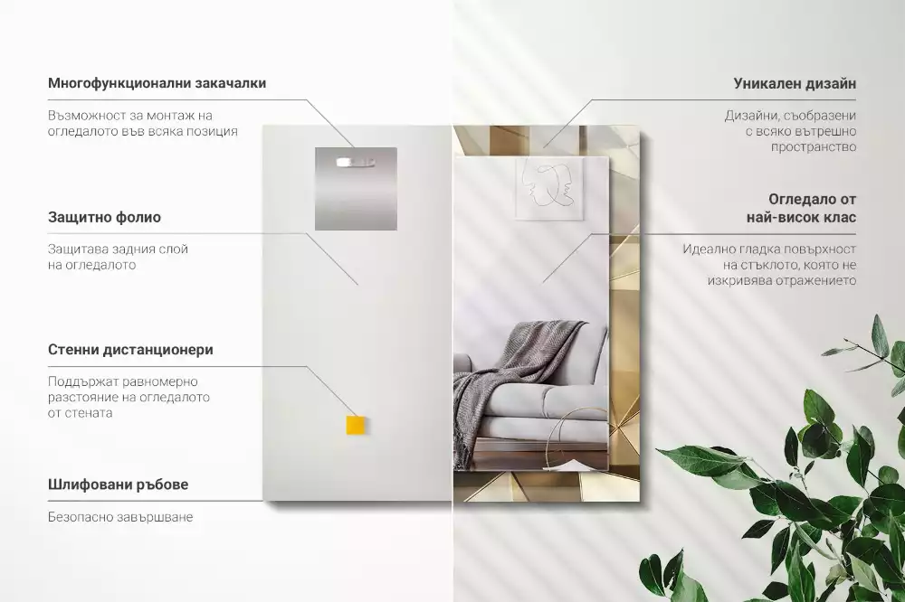Obdélníkové dekorační zrcadlo na zeď geometrické tvary
