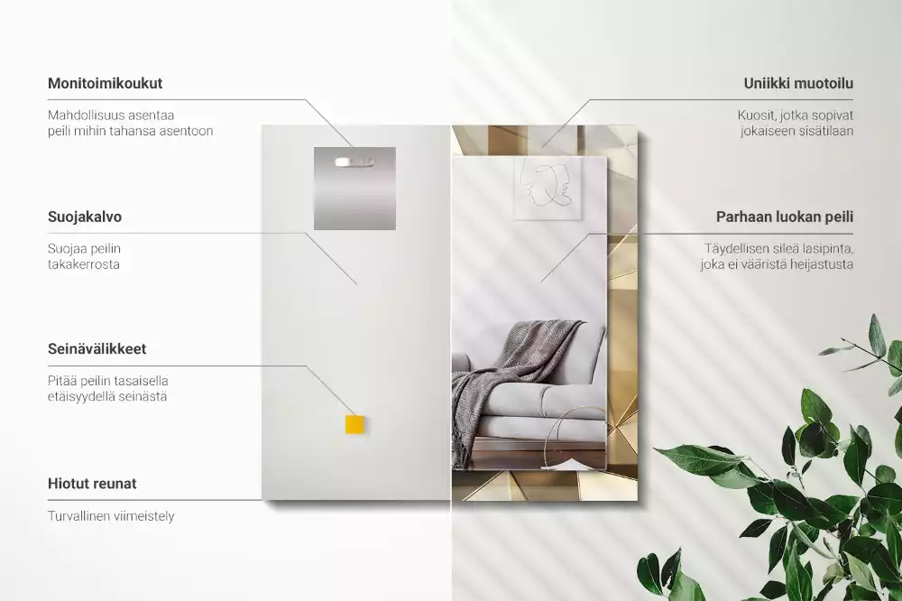 Obdélníkové dekorační zrcadlo na zeď geometrické tvary