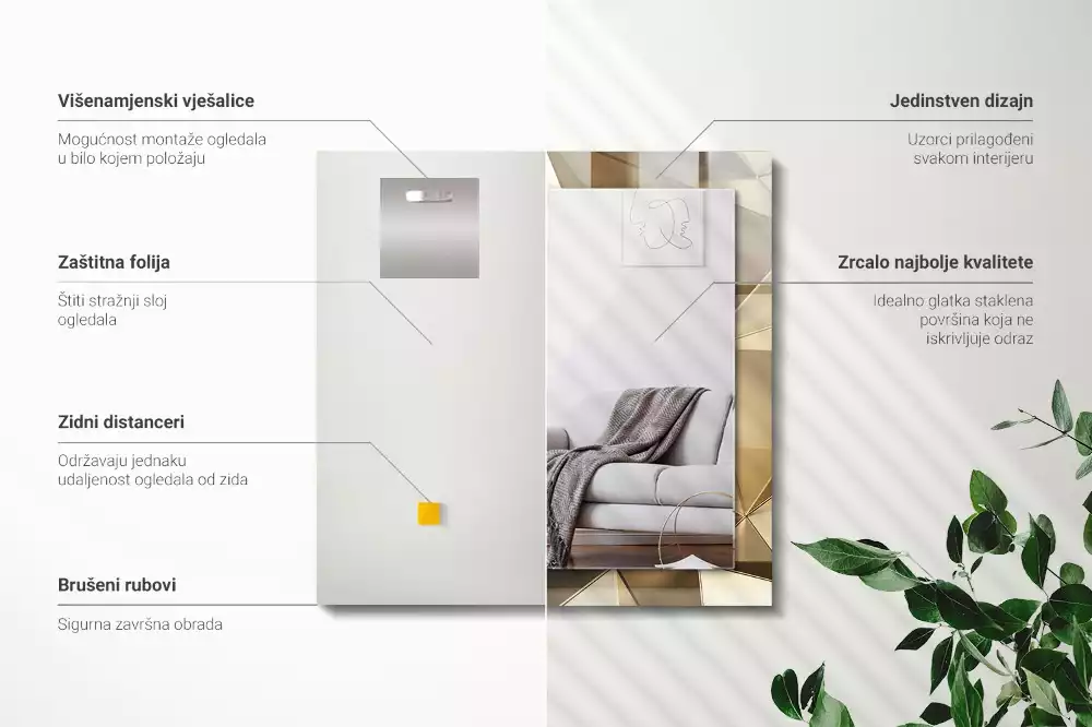 Obdélníkové dekorační zrcadlo na zeď geometrické tvary