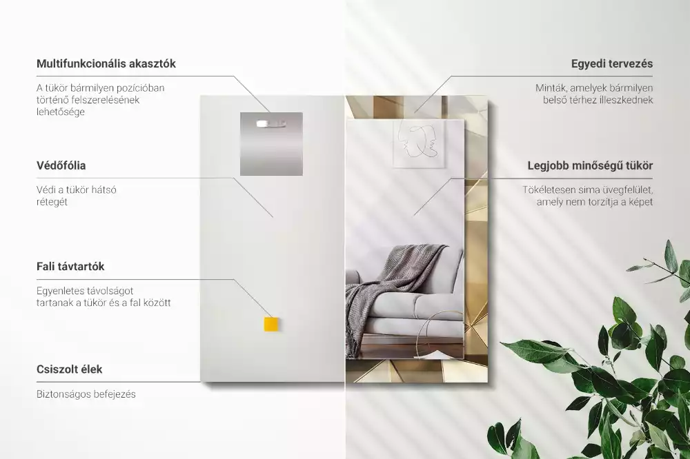Obdélníkové dekorační zrcadlo na zeď geometrické tvary