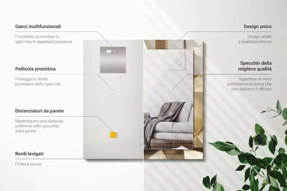 Obdélníkové dekorační zrcadlo na zeď geometrické tvary