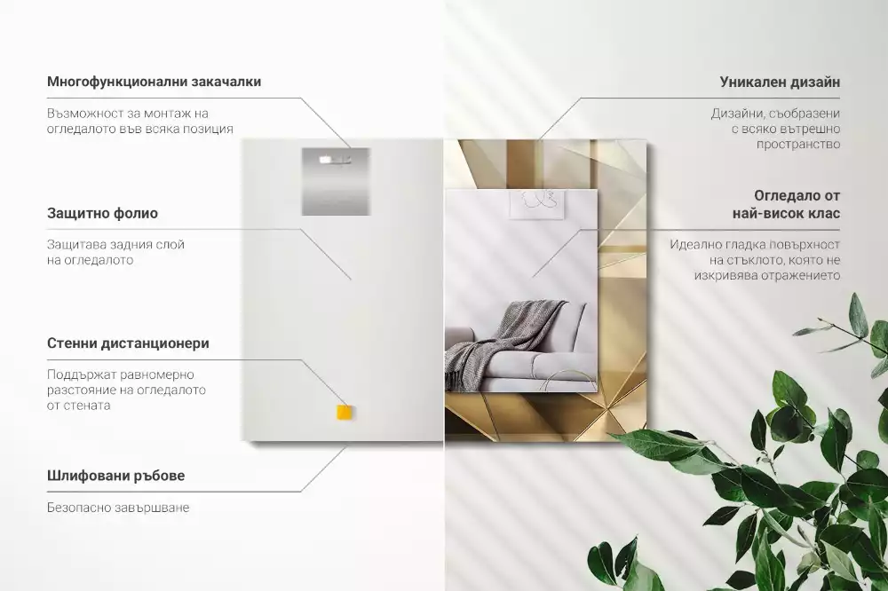 Obdélníkové dekorační zrcadlo na zeď geometrické tvary