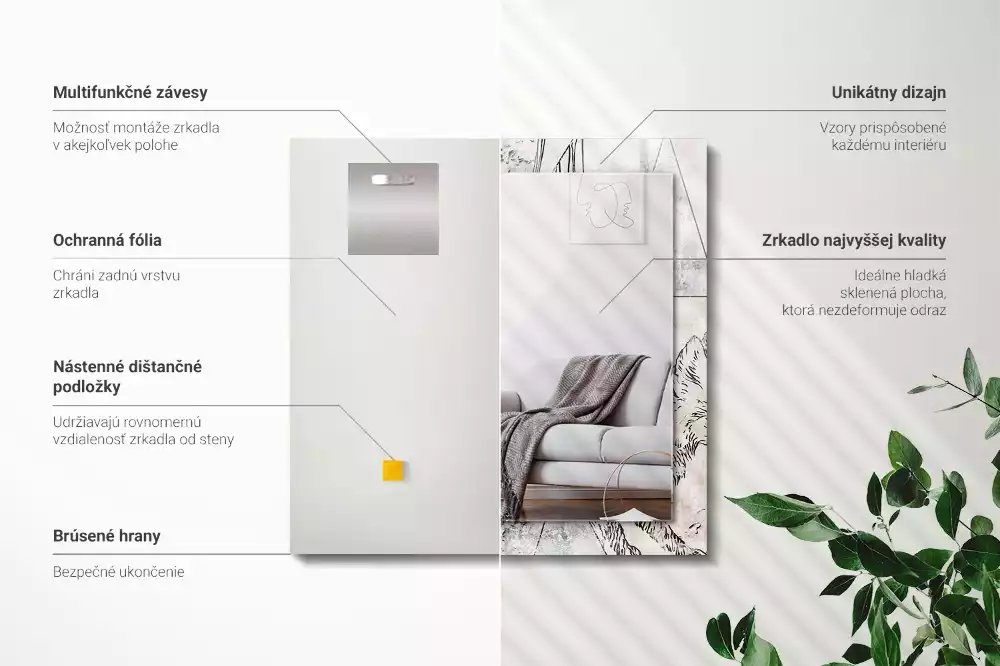 Obdélníkové zrcadlo rám s potiskem jelen liška a rostliny