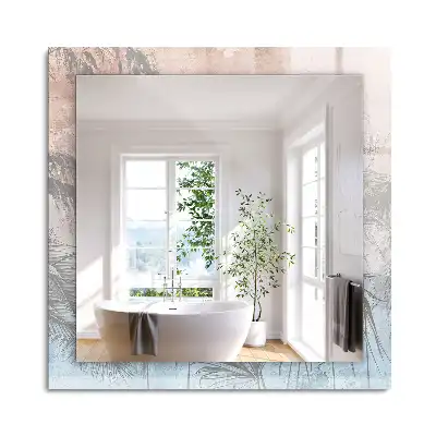 Obdélníkové zrcadlo s dekorem pastelové rostliny