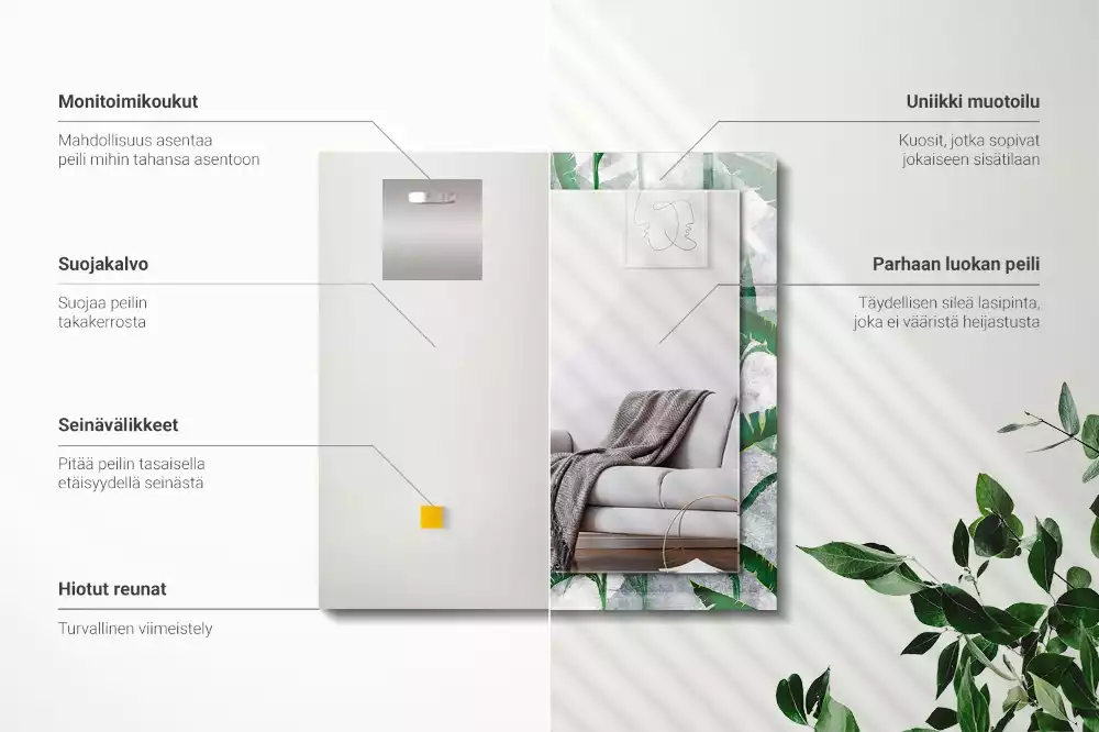 Obdélníkové zrcadlo s dekorem zelené rostliny
