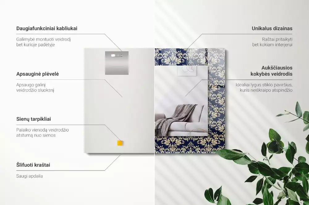 Obdélníkové dekorační zrcadlo na zeď viktorpánský motiv tapety