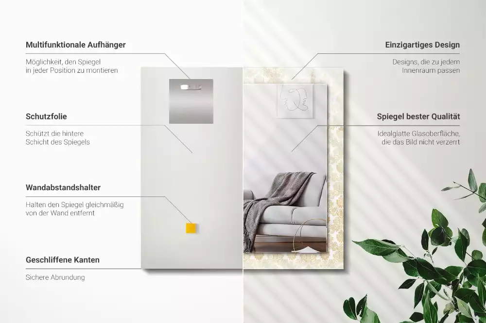 Obdélníkové zrcadlo rám s potiskem zlatá ornamentika