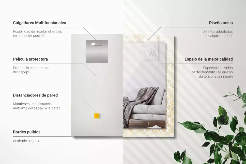 Obdélníkové zrcadlo rám s potiskem zlatá ornamentika