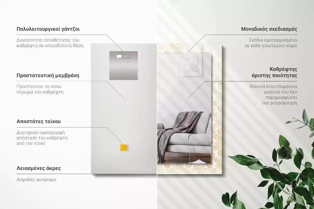 Obdélníkové zrcadlo rám s potiskem zlatá ornamentika