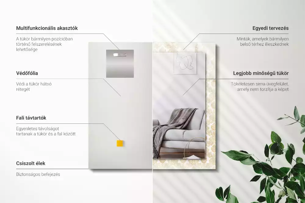 Obdélníkové zrcadlo rám s potiskem zlatá ornamentika