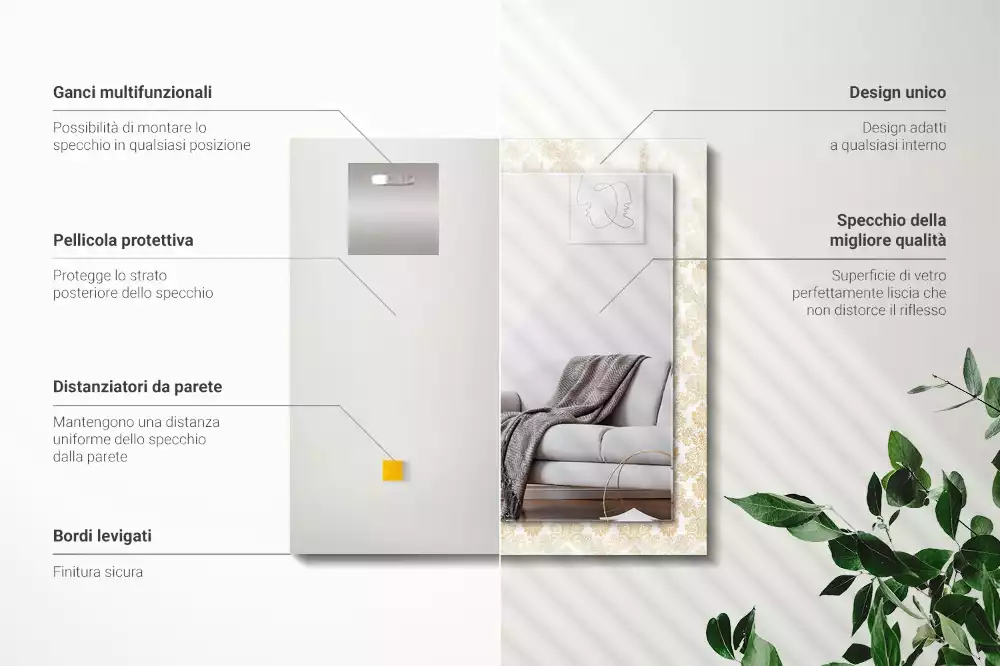 Obdélníkové zrcadlo rám s potiskem zlatá ornamentika