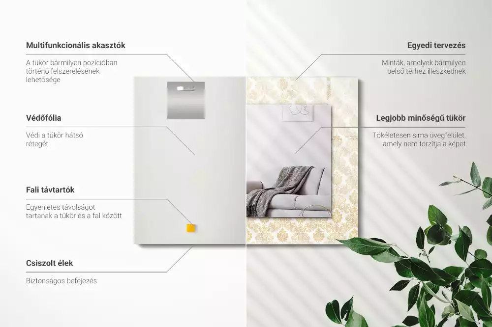Obdélníkové zrcadlo rám s potiskem zlatá ornamentika