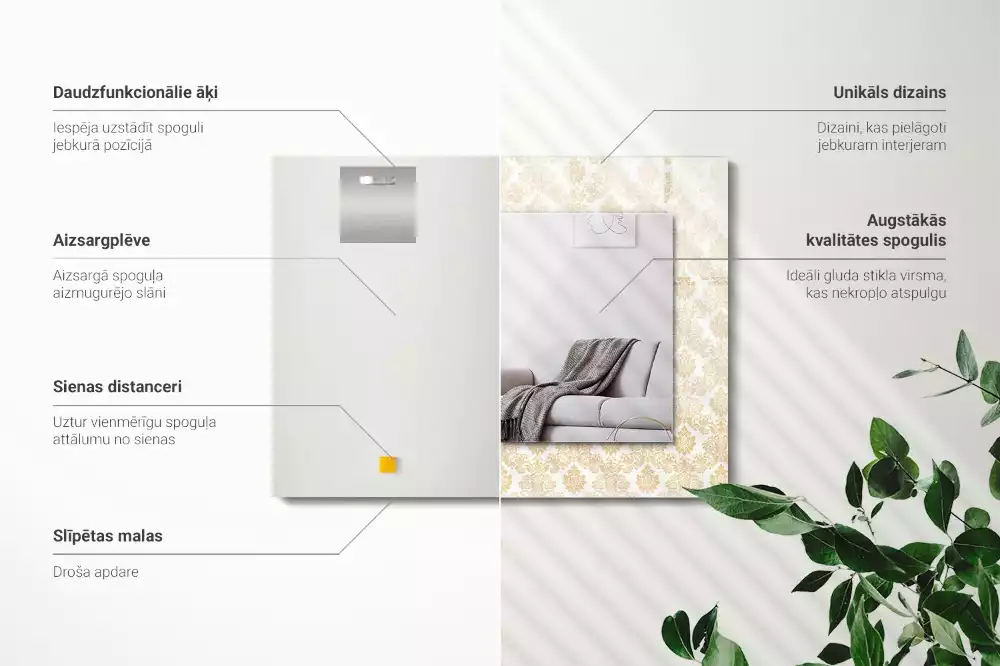 Obdélníkové zrcadlo rám s potiskem zlatá ornamentika