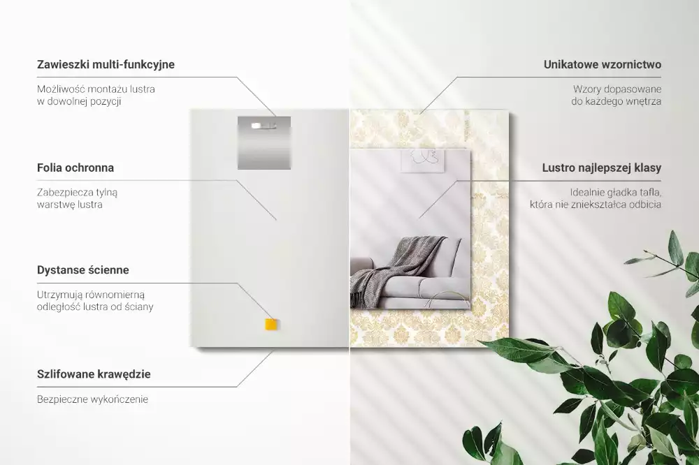 Obdélníkové zrcadlo rám s potiskem zlatá ornamentika