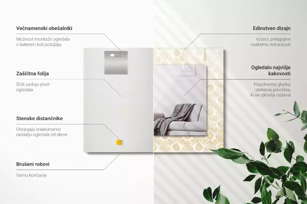 Obdélníkové zrcadlo rám s potiskem zlatá ornamentika