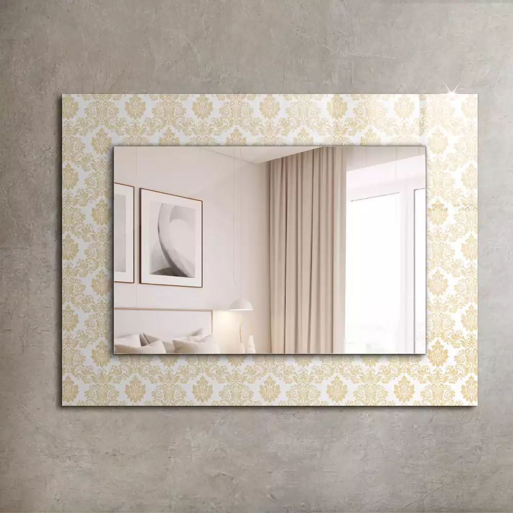 Obdélníkové zrcadlo rám s potiskem zlatá ornamentika