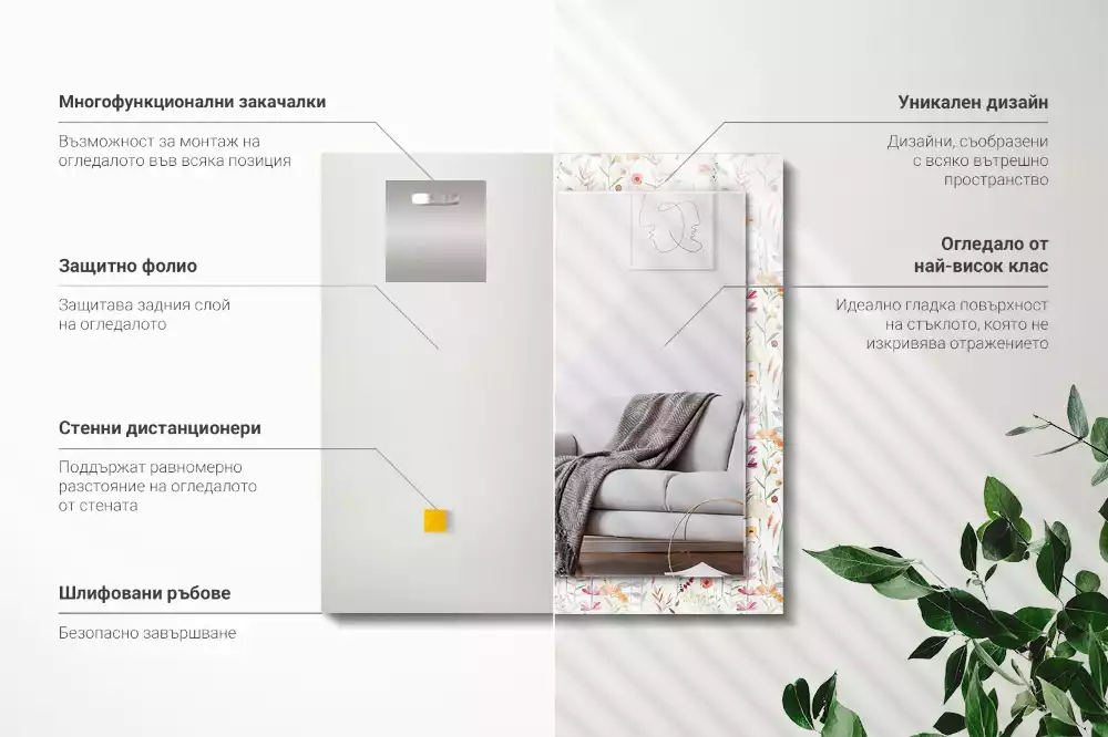 Obdélníkové zrcadlo s dekorem akvarelový květinový motiv