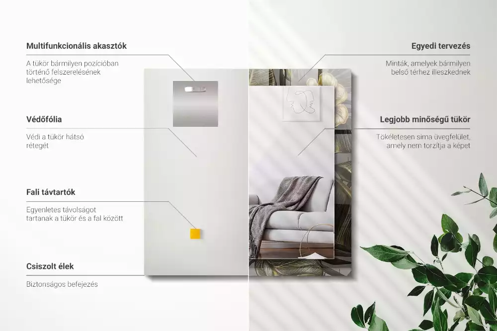 Obdélníkové dekorační zrcadlo na zeď květiny s kolibříky