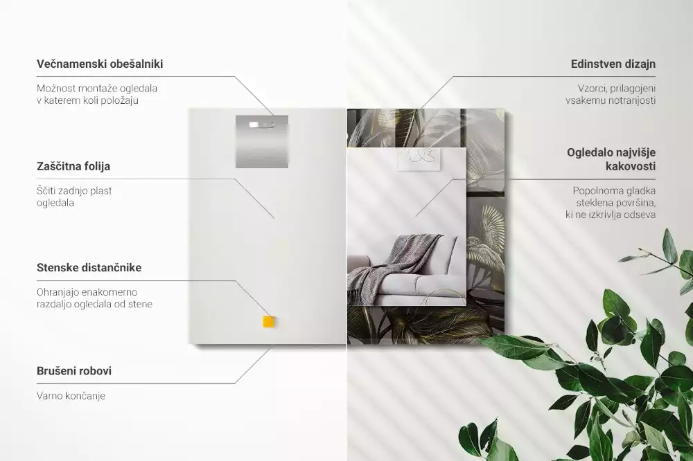 Obdélníkové dekorační zrcadlo na zeď květiny s kolibříky