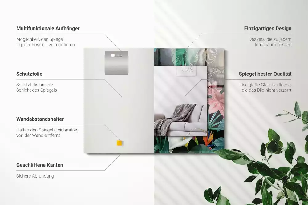 Obdélníkové zrcadlo rám s potiskem tygři a papoušci v džungli