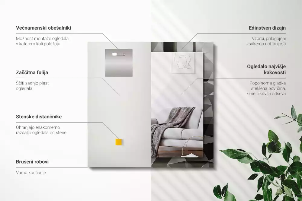 Obdélníkové zrcadlo s dekorem černé geometrické tvary