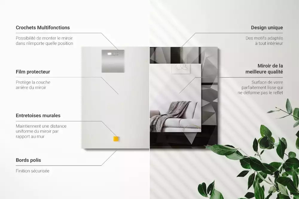 Obdélníkové zrcadlo s dekorem černé geometrické tvary