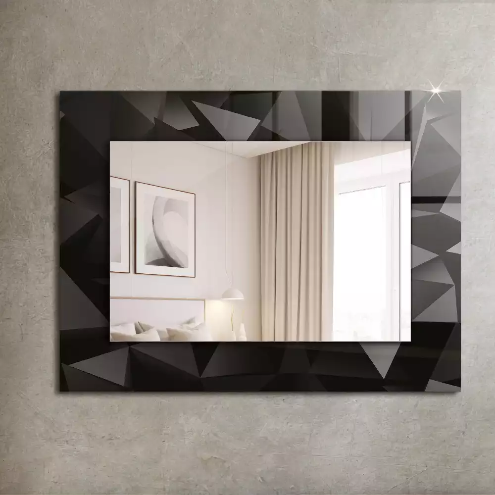 Obdélníkové zrcadlo s dekorem černé geometrické tvary
