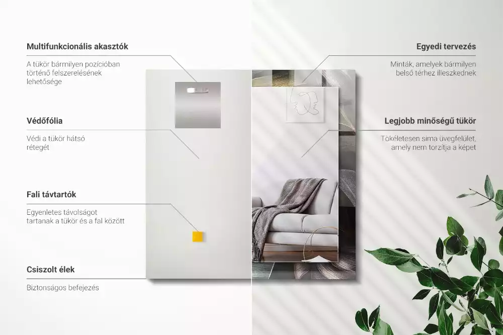 Obdélníkové dekorační zrcadlo na zeď barevné listy rostlin