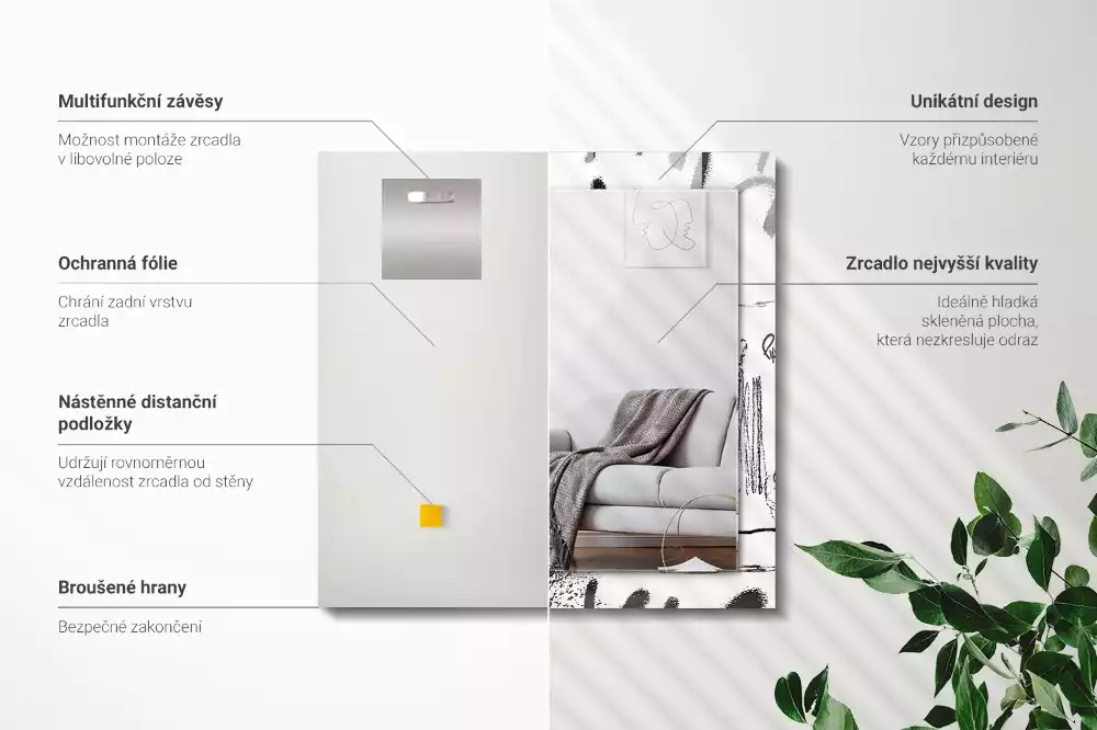 Obdélníkové zrcadlo rám s potiskem abstraktní moderní vlnovky
