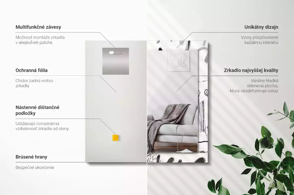 Obdélníkové zrcadlo rám s potiskem abstraktní moderní vlnovky
