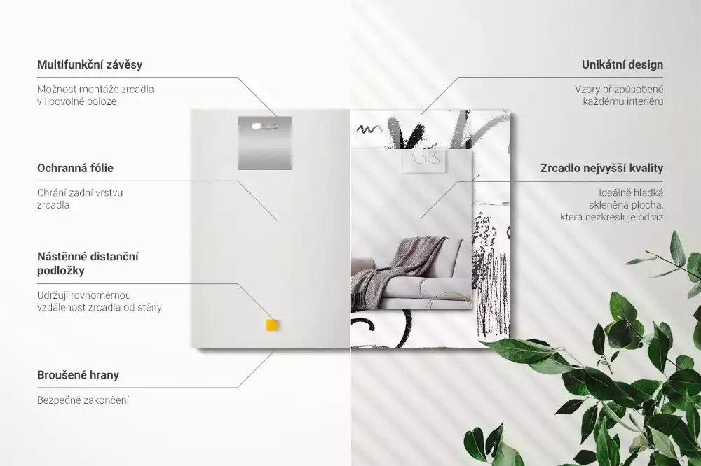 Obdélníkové zrcadlo rám s potiskem abstraktní moderní vlnovky