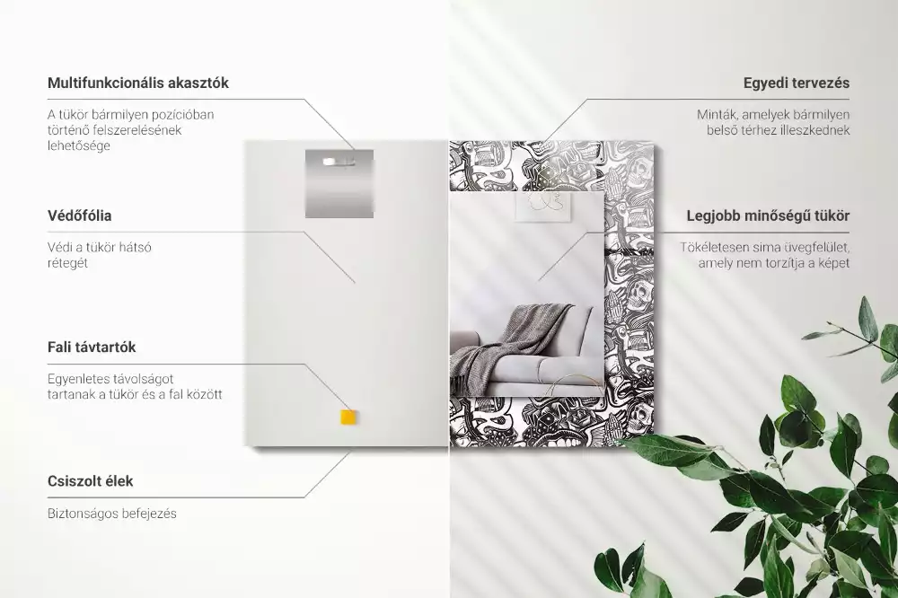Obdélníkové zrcadlo s dekorem černobílé vzory