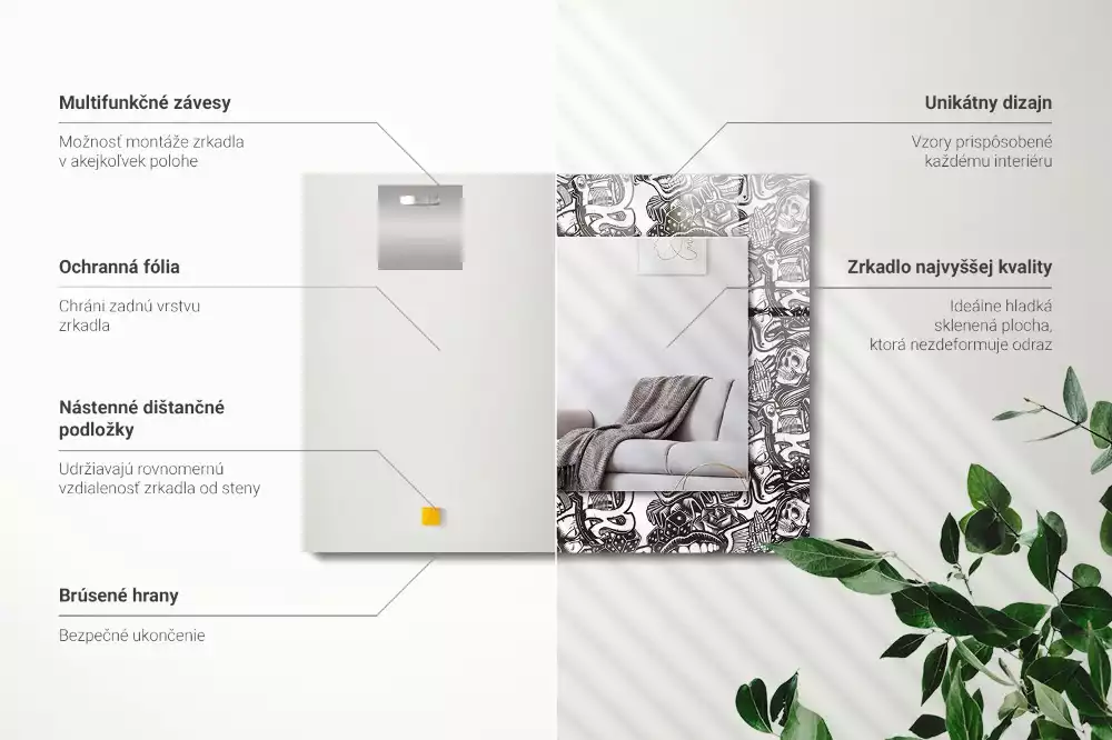 Obdélníkové zrcadlo s dekorem černobílé vzory