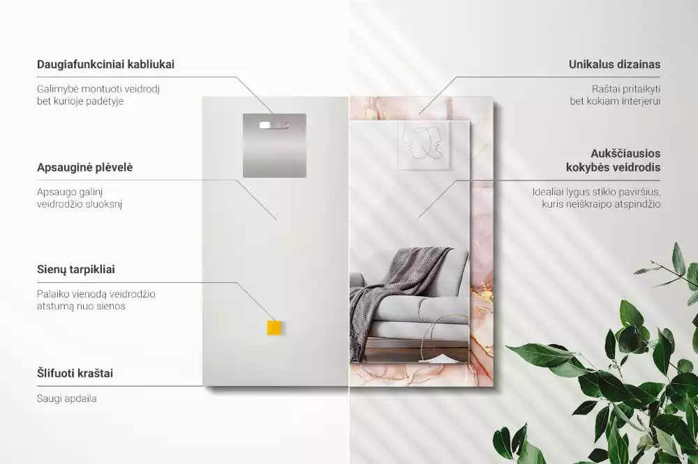 Obdélníkové zrcadlo rám s potiskem akvarelové abstraktní umění