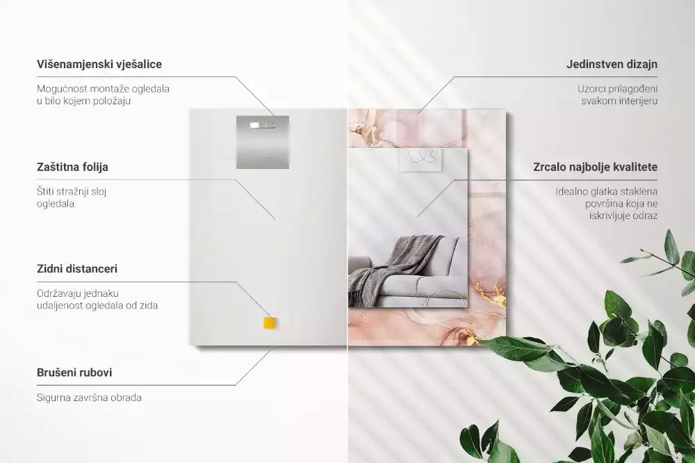 Obdélníkové zrcadlo rám s potiskem akvarelové abstraktní umění
