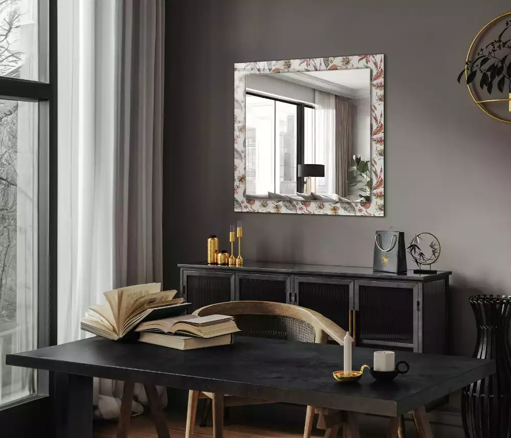 Obdélníkové dekorační zrcadlo na zeď květiny s listy