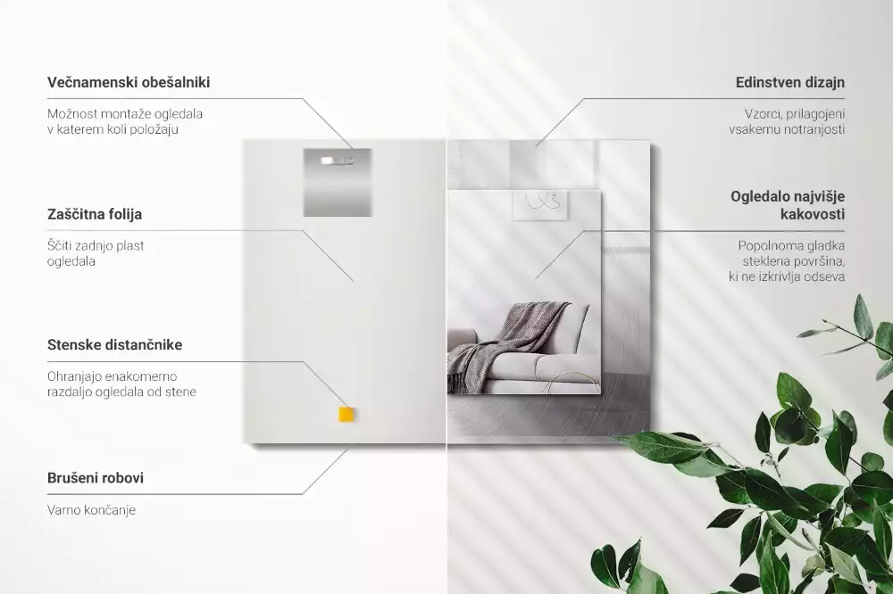 Obdélníkové zrcadlo s dekorem kulatý kovový povrch