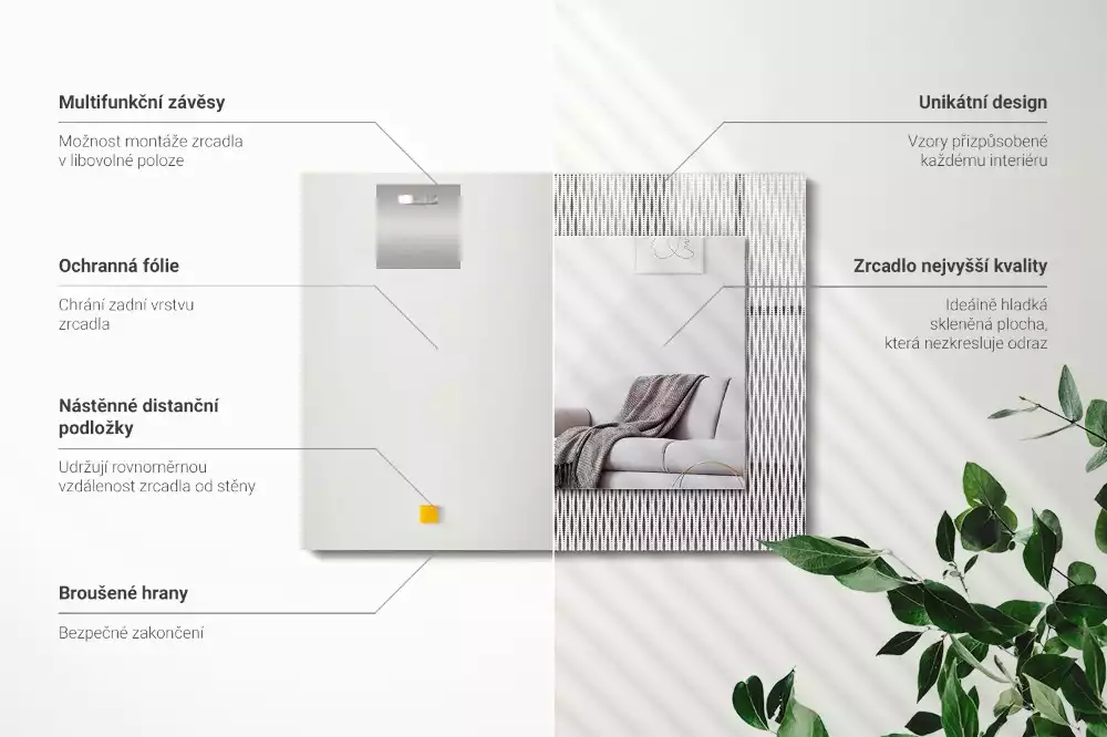 Obdélníkové dekorační zrcadlo na zeď motiv textilní látky