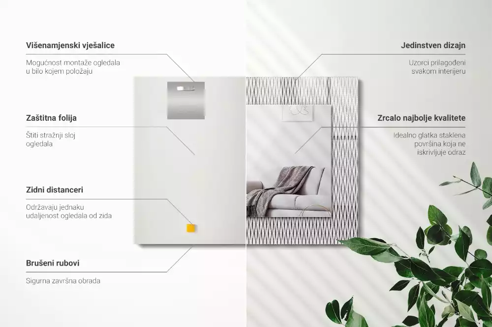 Obdélníkové dekorační zrcadlo na zeď motiv textilní látky