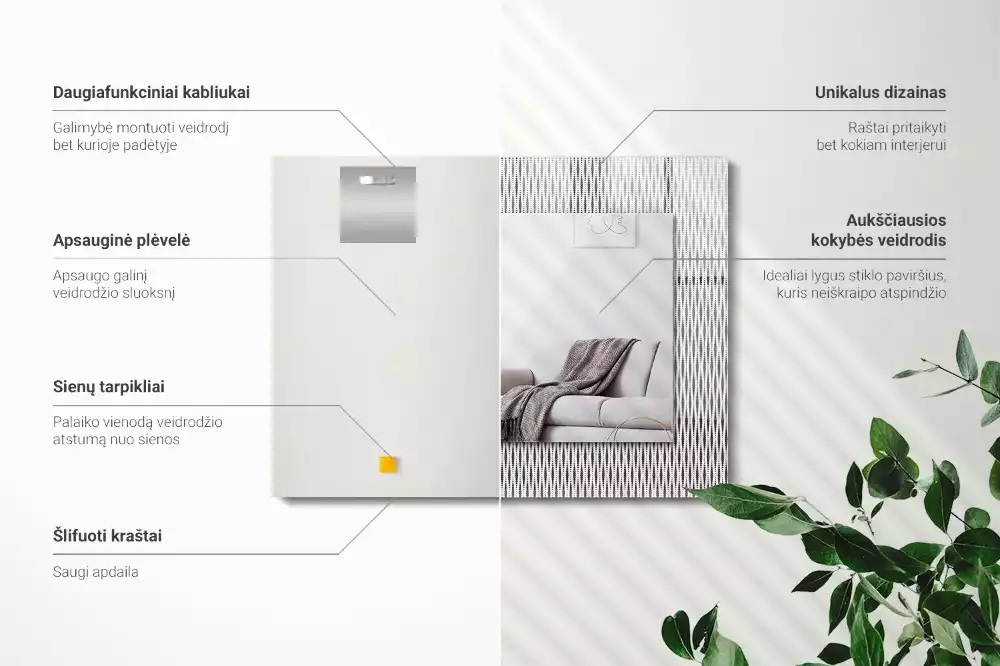 Obdélníkové dekorační zrcadlo na zeď motiv textilní látky